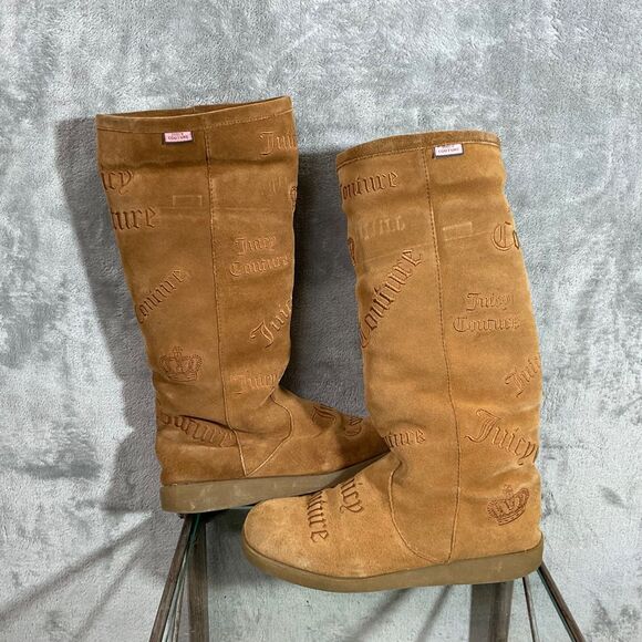 Juicy Couture AOP Suede Mid Calf tall Boots women’s Size 8.5 Brown - Picture 2 of 14